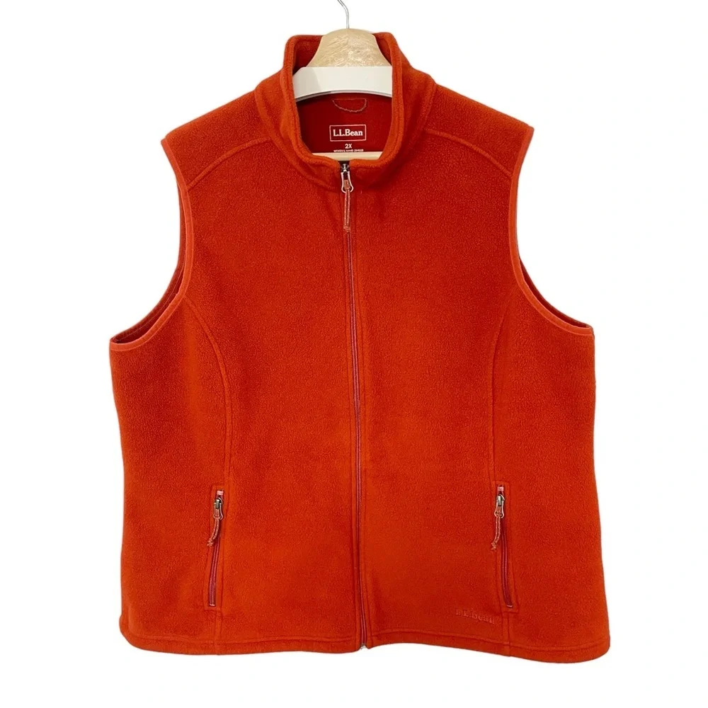 LL Bean Fleece Vest Womens 2XL Full Zip Polartec Outdoor Hiking Jacket Orange - Picture 1 of 7